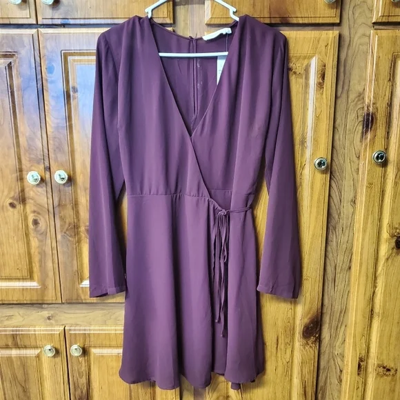 Lush | Dresses | Lush Burgundy Long Sleeve Wrap Dress Size M Nwt | Poshmark